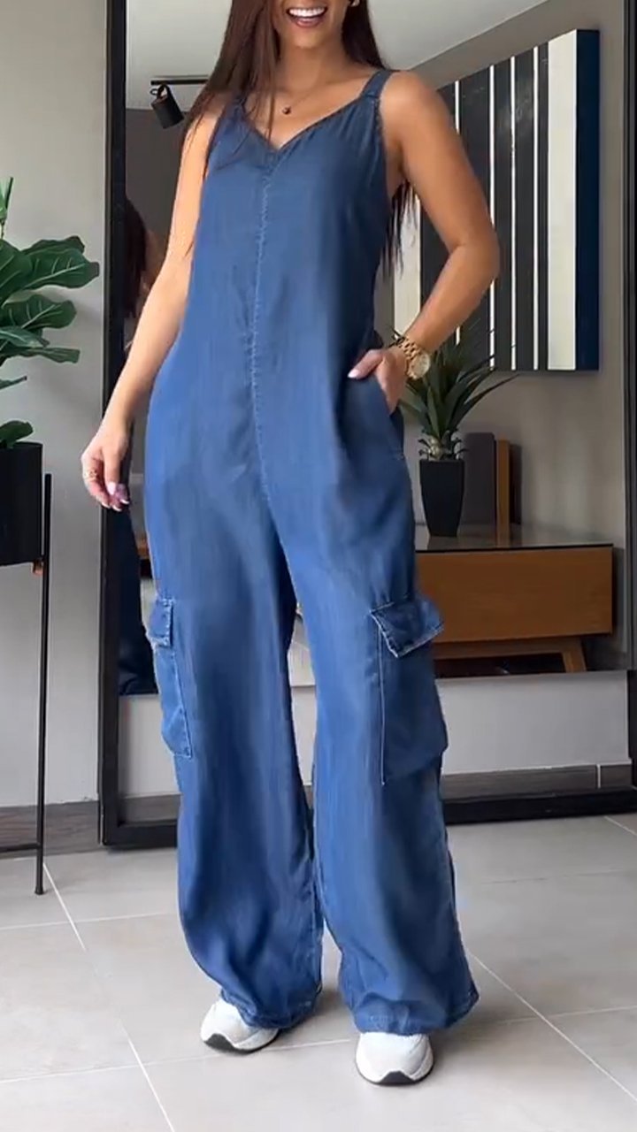 Rosalyn™ denim jumpsuit met V-halslijn