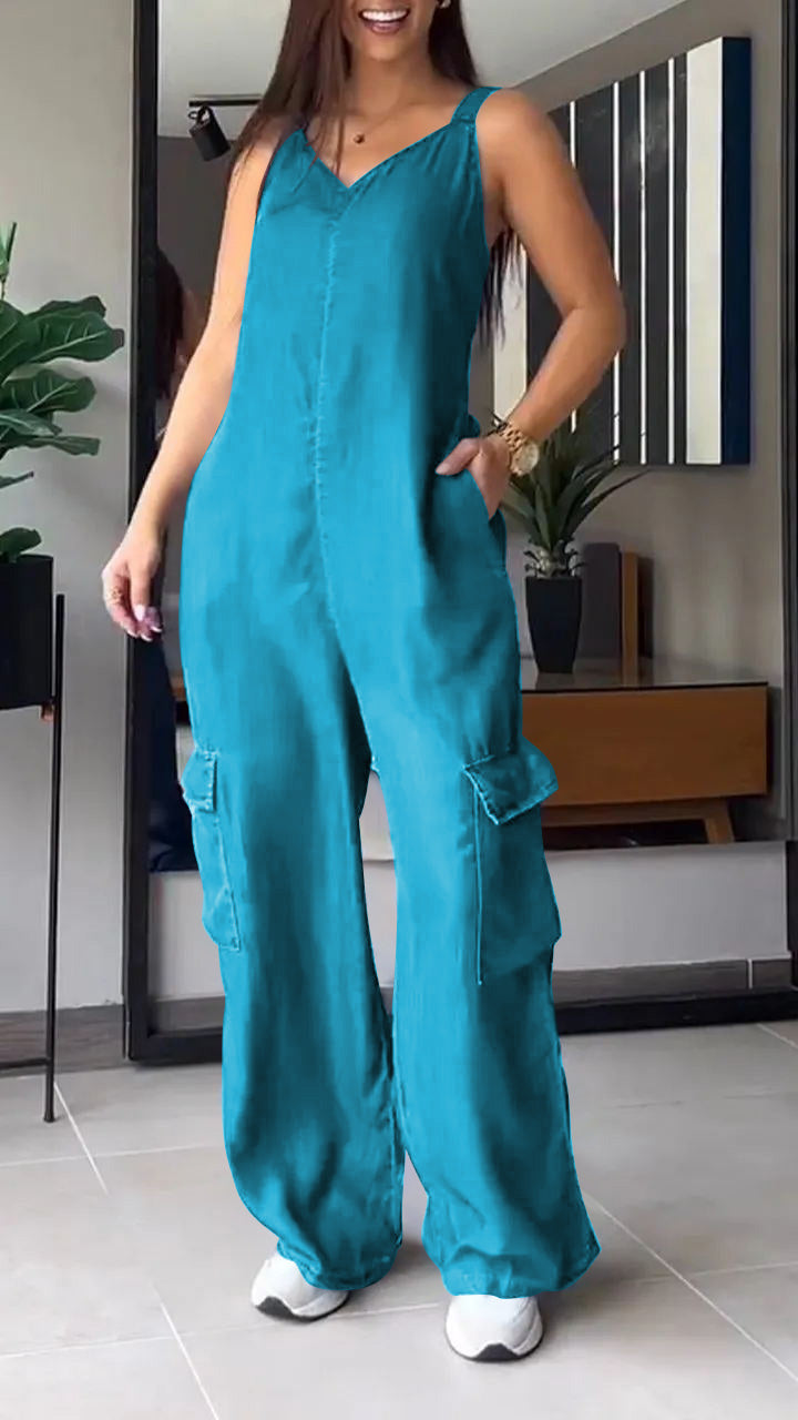 Rosalyn™ denim jumpsuit met V-halslijn