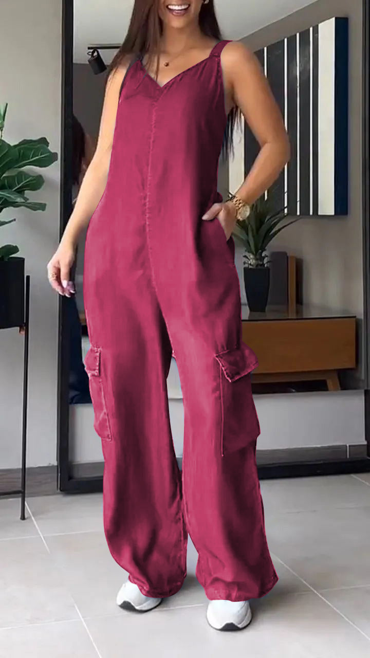 Rosalyn™ denim jumpsuit met V-halslijn