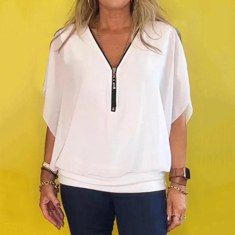 Lotte™ Casual blouse met rits aan de hals