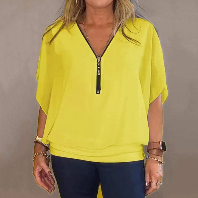 Lotte™ Casual blouse met rits aan de hals